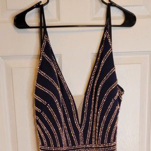 Xscape Women's Embellished Flounce Hem Evening Dress, Navy, Size 22W